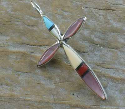 Zuni American Indian Pendant- MOP Turquoise Inlay- med